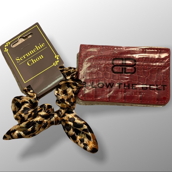 NEW B-low The Belt Red / Brown Croc Card Case Wallet and NEW Chou Scrunchie - Picture 2 of 7
